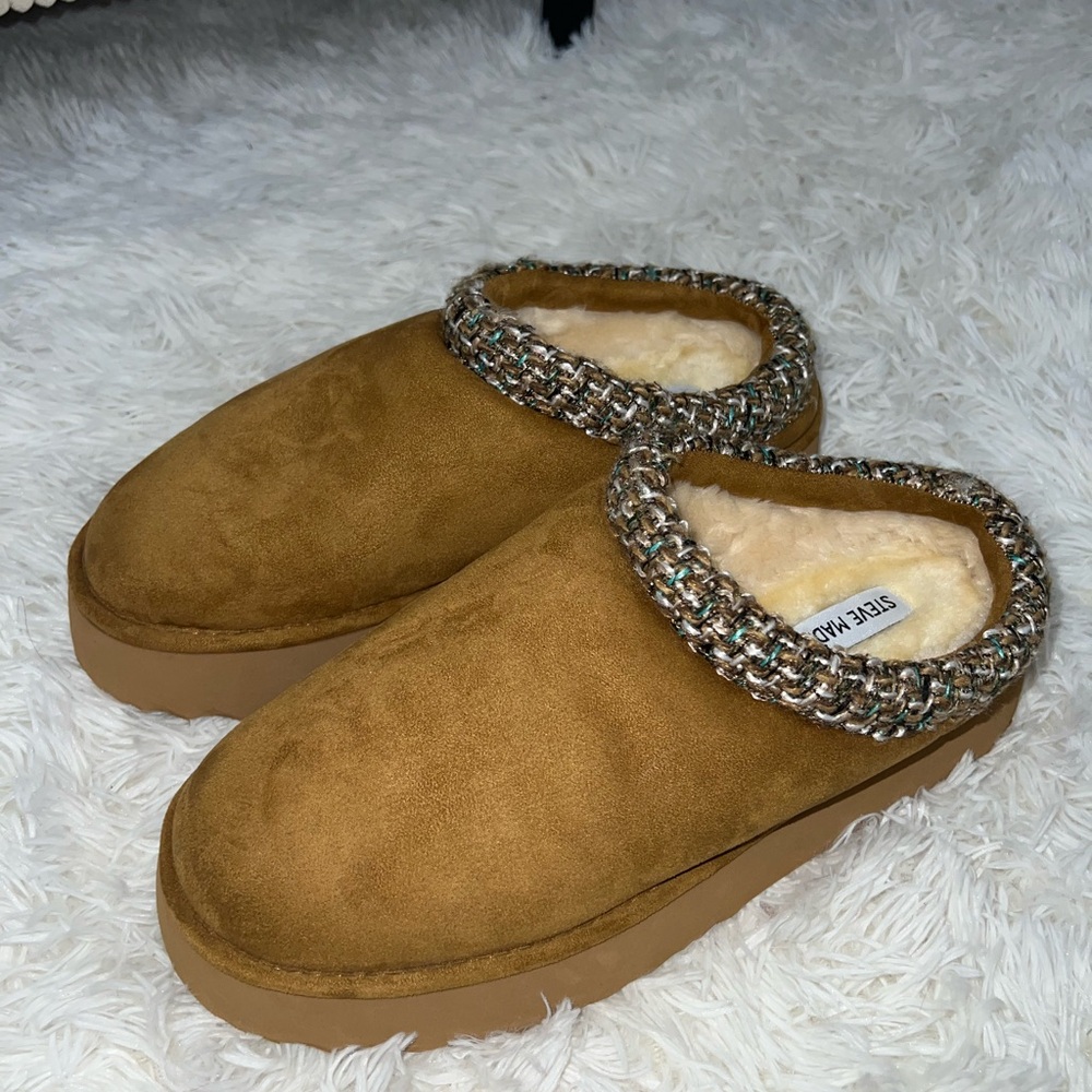 Steve Madden tan suede fur slipper boots